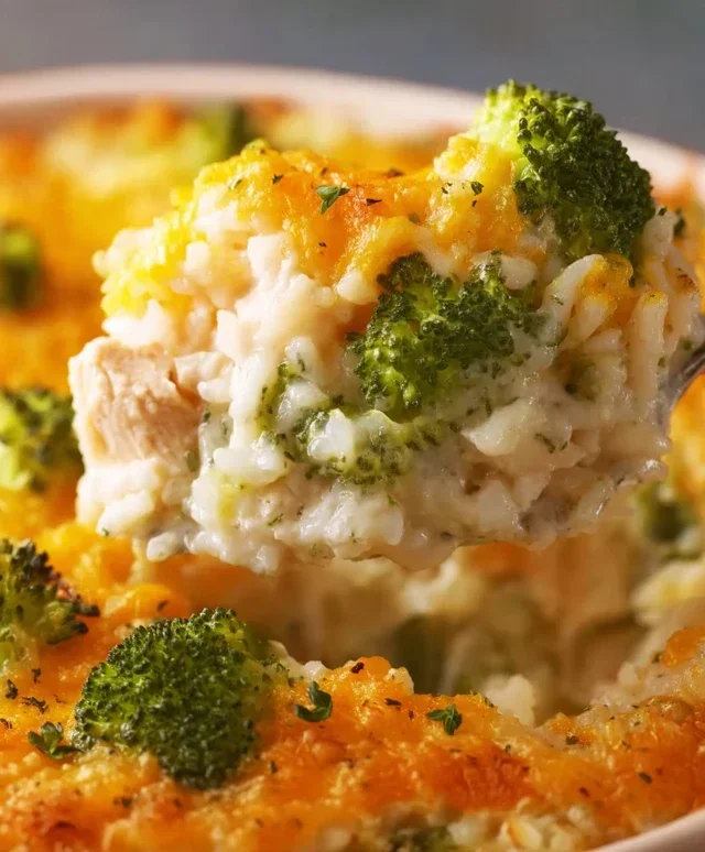 Creamy Chicken Broccoli Rice Cheese Casserole