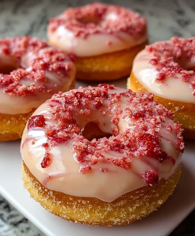 Freshly Glazed Strawberry Crunch Donuts