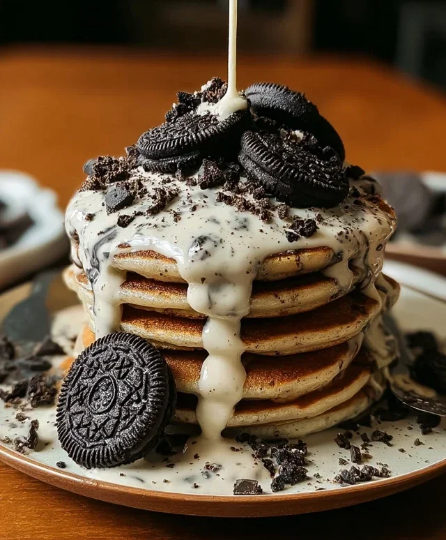 Oreo Pancakes with Cream Cheese Drizzle