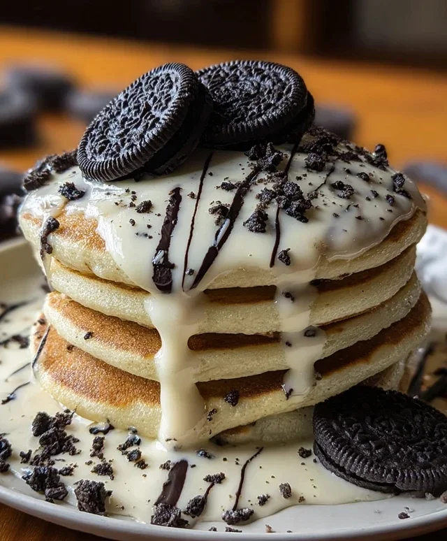 Oreo Pancakes with Cream Cheese Drizzle