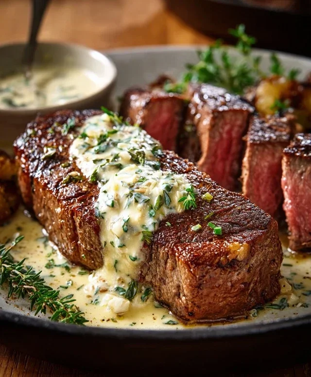 Garlic Butter Steak With Parmesan Cream Sauce
