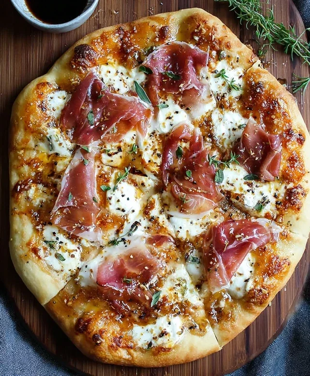 White Pizza with Beef Beef Prosciutto & Hot Honey