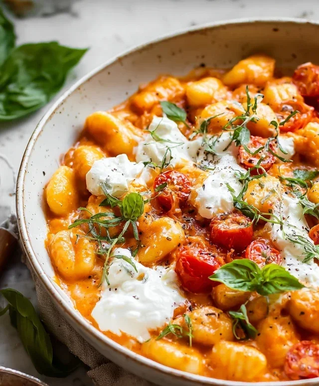 30 Minute Creamy Tomato Gnocchi with Burrata