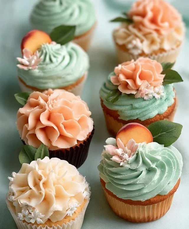Sweet Treat Cupcake Ideas For Any Celebration : Peach and Soft Green Cupcakes