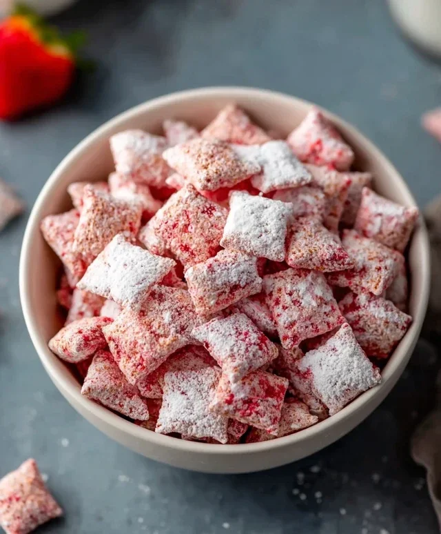 Easy Strawberry Shortcake Puppy Chow
