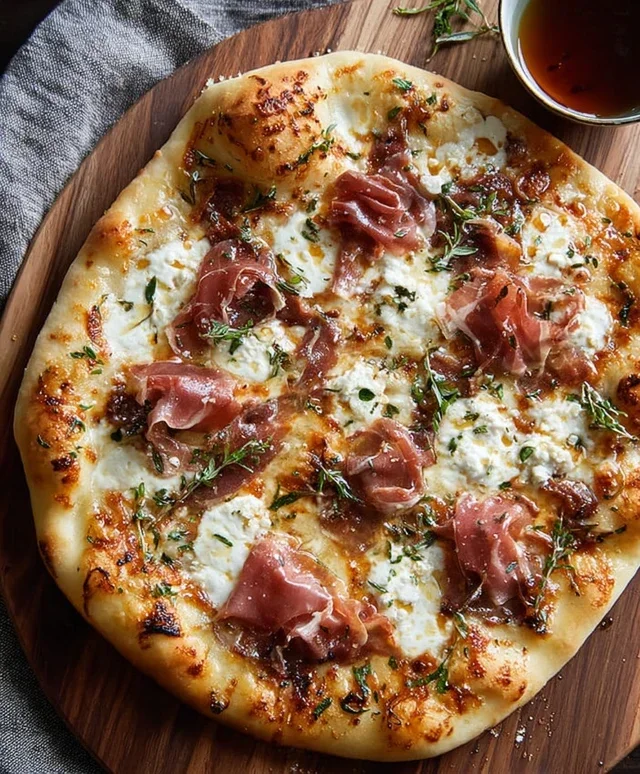 White Pizza with Beef Beef Prosciutto & Hot Honey
