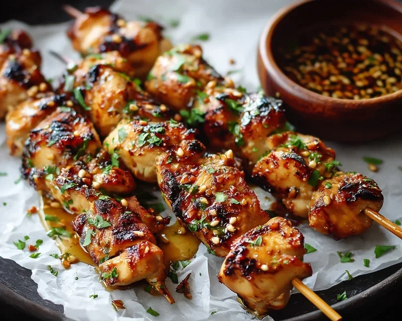 Easy Grilled Asian Chicken Skewers with Honey Garlic Sauce