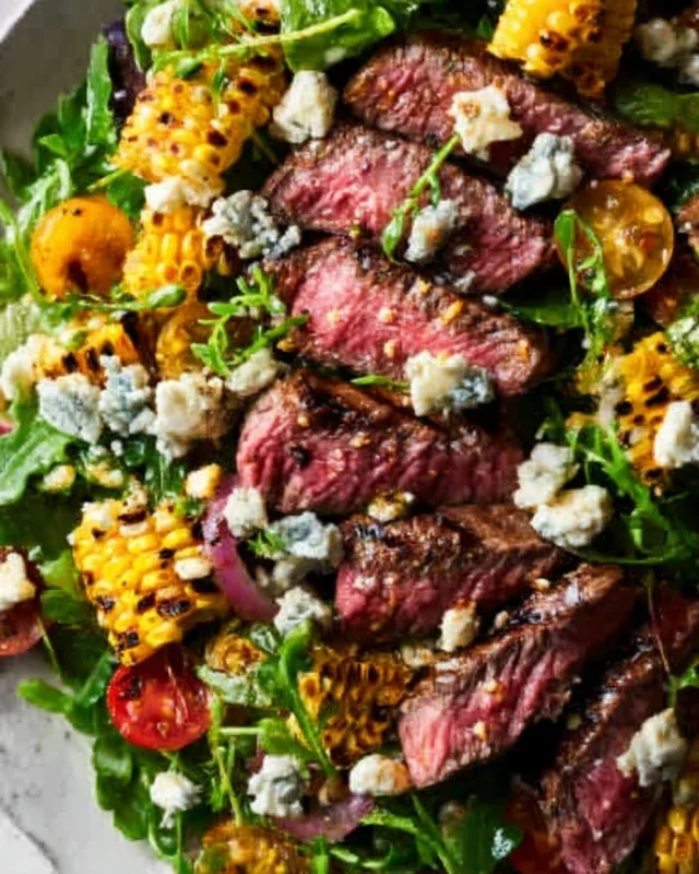 Balsamic Steak Gorgonzola Salad with Grilled Corn