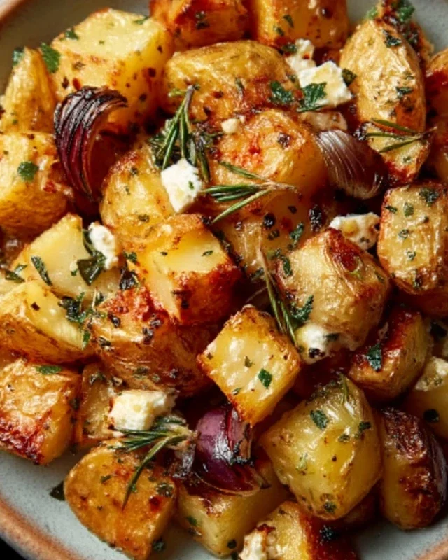 Roasted Potatoes With Baked Feta And Garlic