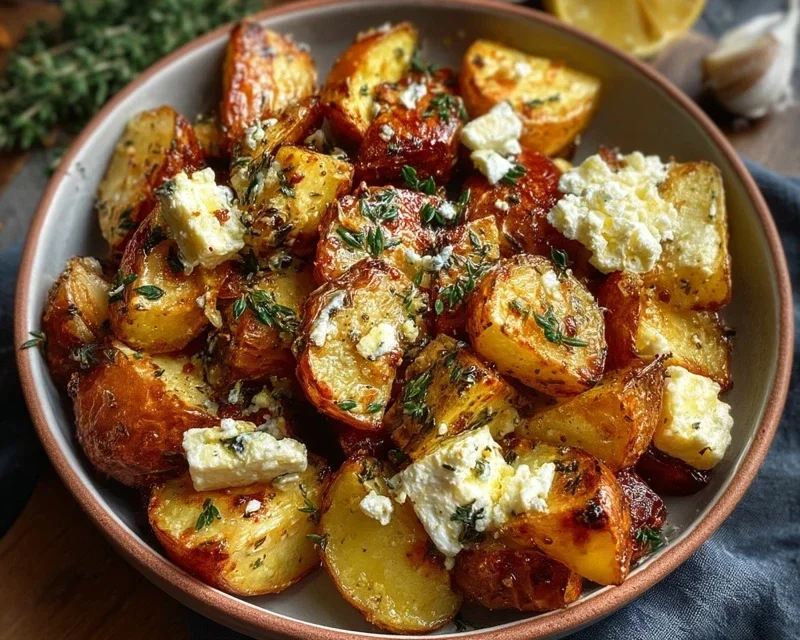 Roasted Potatoes With Baked Feta And Garlic