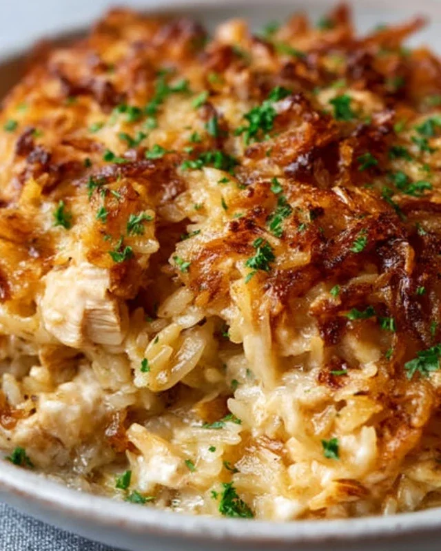 French Onion Chicken Orzo Casserole