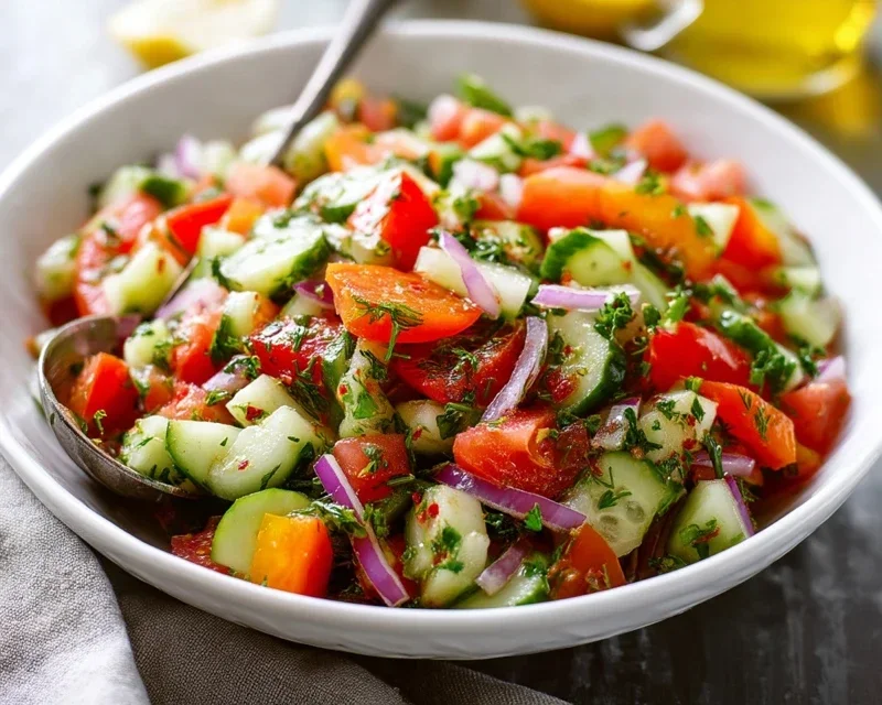 Mediterranean Salad with Cucumber, Tomato and Onion