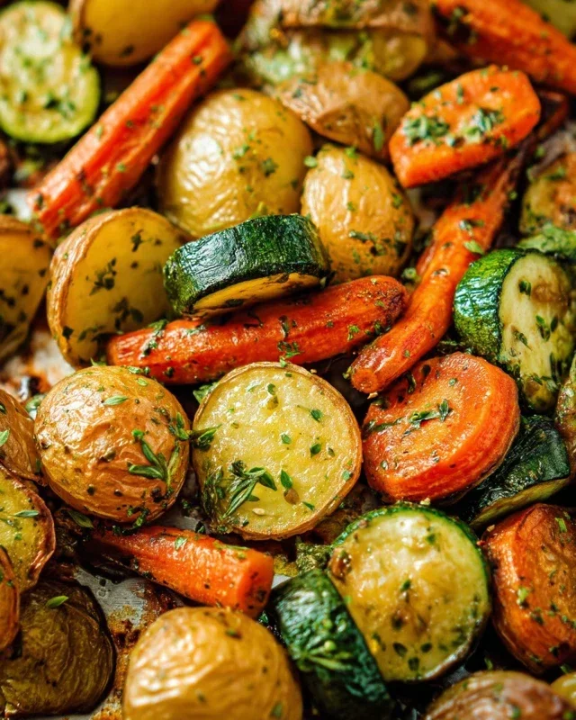 Garlic Herb Roasted Potatoes Carrots and Zucchini