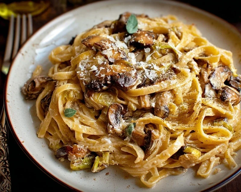Caramelized Leek and Mushroom Gruyere Pasta