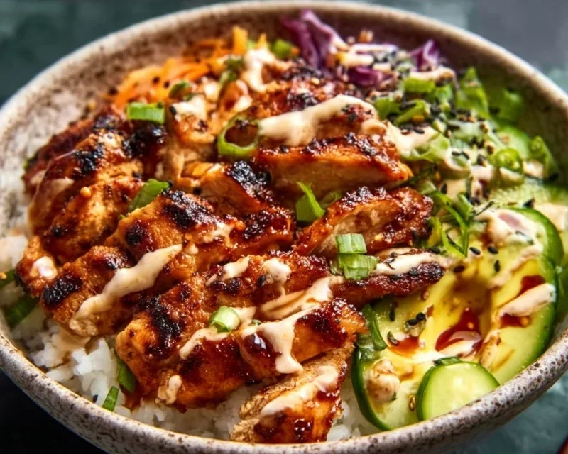 Spicy Honey-Gin Extract Extractger Chicken Bowls with Yum Yum Sauce