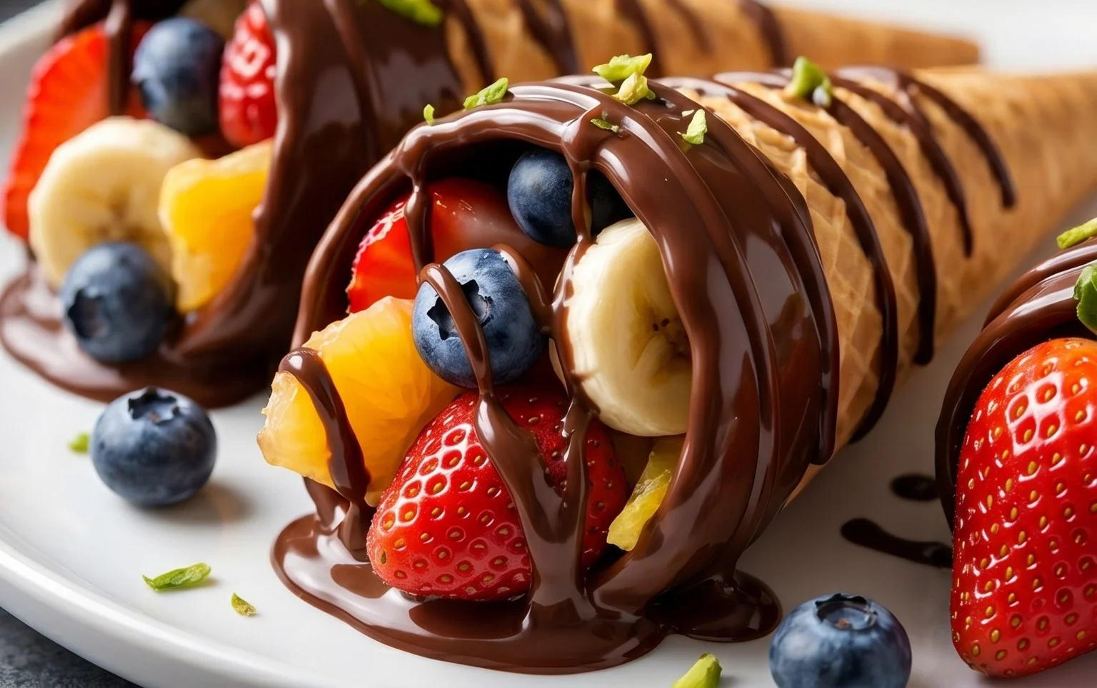 Chocolate Dipped Fruit Filled Cones