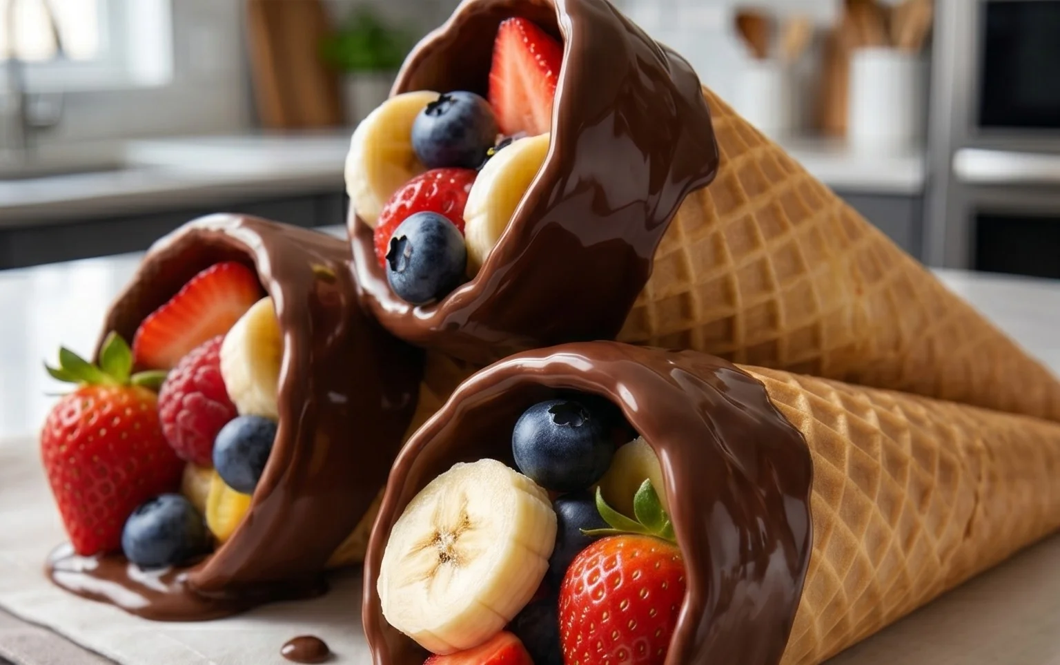 Chocolate Dipped Fruit Filled Cones