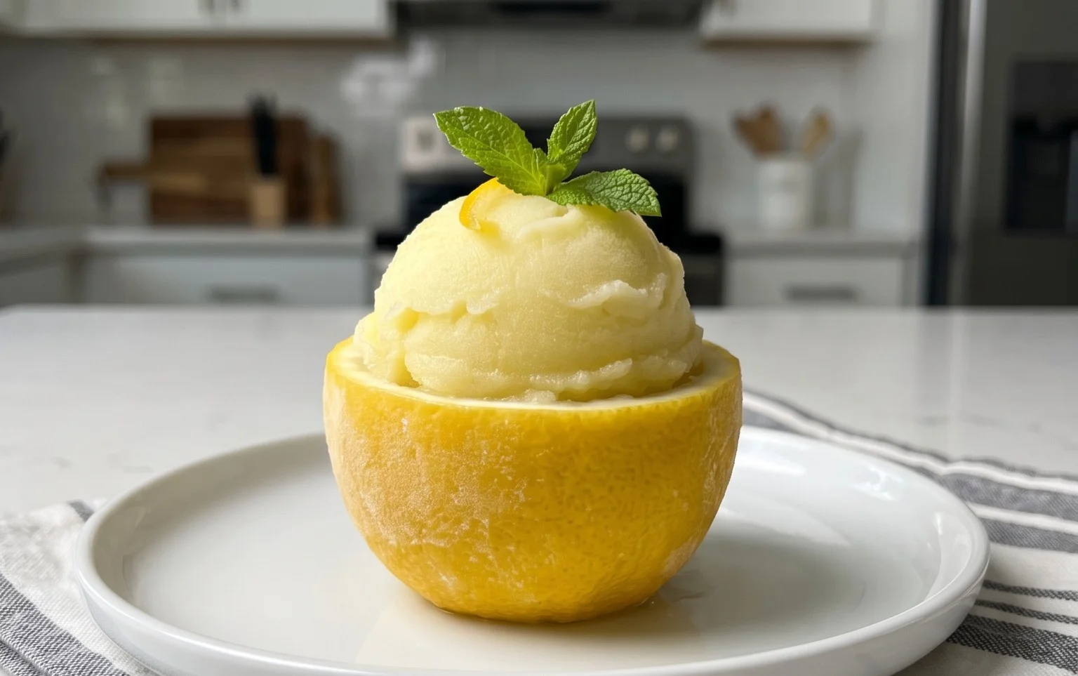 Sorbetto di Limone Dressed Up in a Frozen Lemon Shell