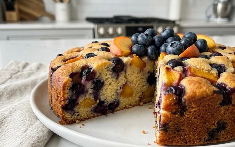 Peach and Blueberry Greek Yogurt Cake