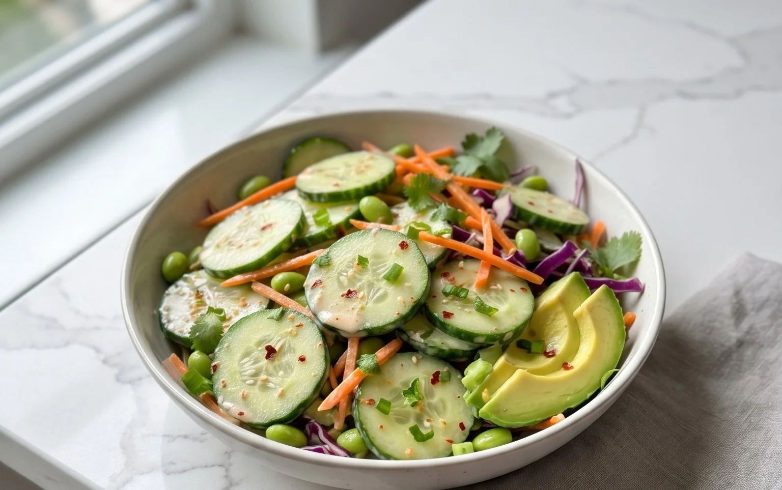 Creamy Asian Cucumber Salad Bowl