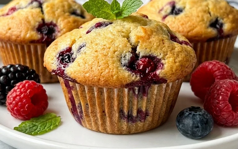 Bakery Style Mixed Berry Muffins | with Frozen Berries