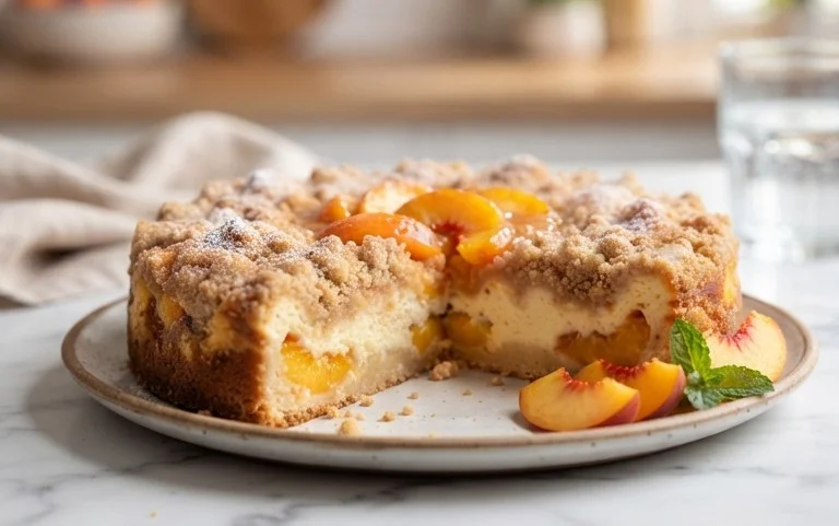 Peach Cream Cheese Cake with Streusel Topping
