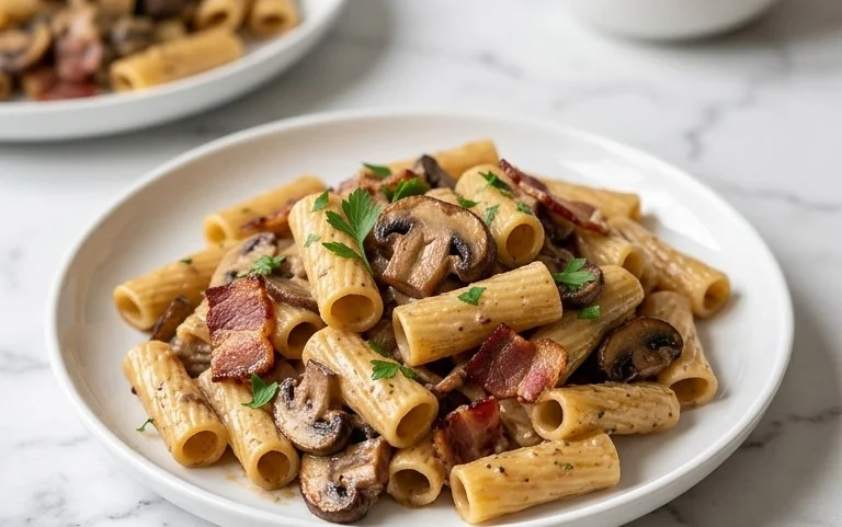 Creamy Beef Bacon and Mushroom Pasta